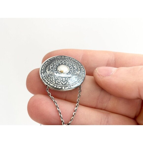 Shield & Sword Siam Sterling Silver Vintage Thai Made Dangle Style Brooch - Picture 7 of 10